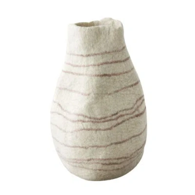 Kanju Interiors Tribal Lines Wool Ivory & Soft Stone Gourd Basket In Neutral