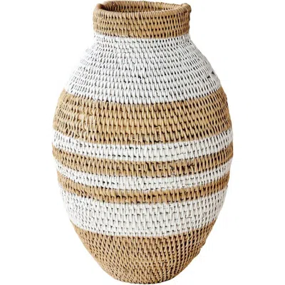 Kanju Interiors White Striped Buhera Basket In Multi