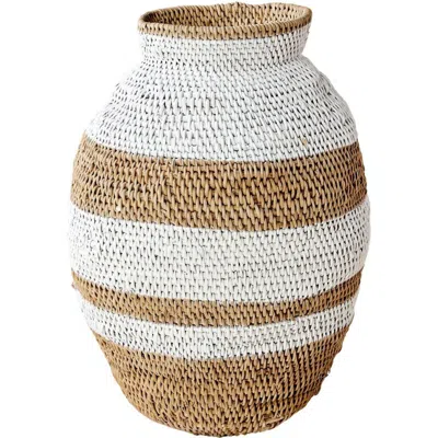 Kanju Interiors White Striped Buhera Basket In Multi