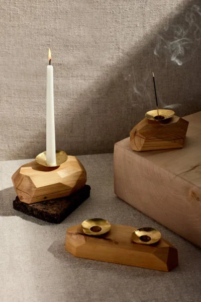 Kanju Interiors Wood Incense And Candle Holder By Dor+kie In Brown