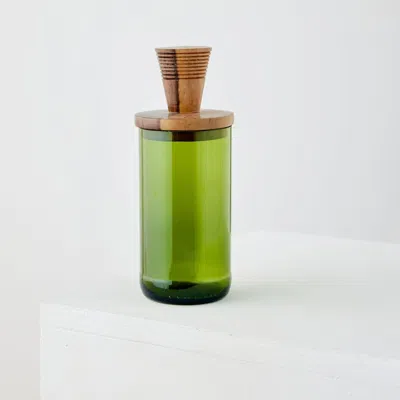 Kanju Interiors Wooden Topped Green Apothecary Jar In Multi