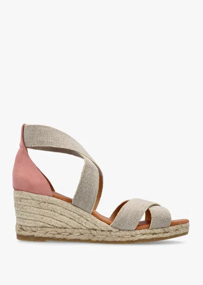Kanna Laura Beige Elasticated Cross Strap Wedge Espadrilles In Beige Suede
