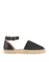 Kanna Woman Espadrilles Black Size 7 Textile Fibers, Leather In Black