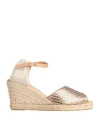 KANNA KANNA WOMAN ESPADRILLES GOLD SIZE 10 SOFT LEATHER, TEXTILE FIBERS