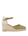 Kanna Woman Espadrilles Sage Green Size 7 Leather, Textile Fibers In Sage Green