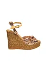 Kanna Women's Shoes  Gold Rose Sandal With Wedge-close With Strap In Pink