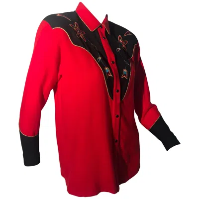 Pre-owned Kansai Yamamoto 1980s  Retro-styled Embroidered Western Shirt In Red