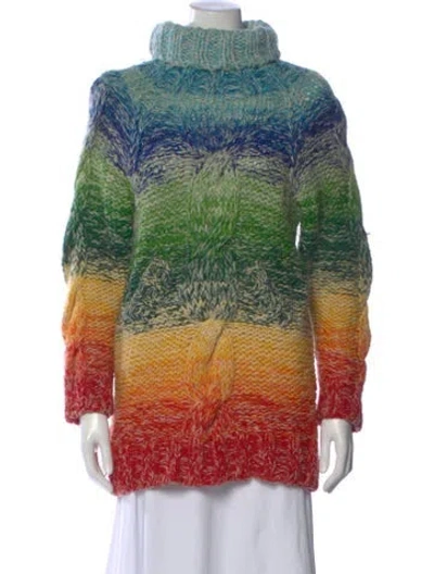 Pre-owned Kansai Yamamoto Colorblock Pattern Turtleneck Sweater In Green