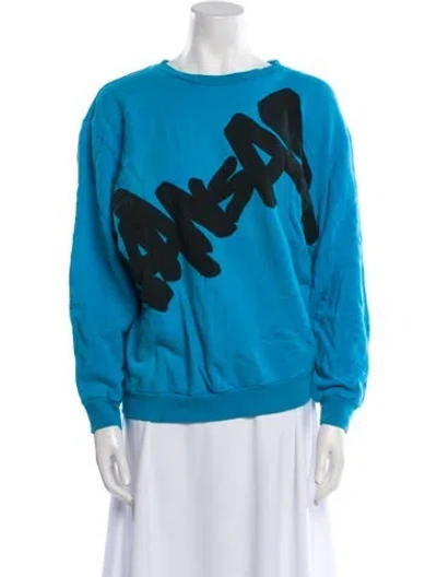 Pre-owned Kansai Yamamoto Graphic Print Crew Neck Sweatshirt In Blue