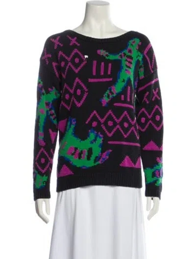 Pre-owned Kansai Yamamoto Printed Bateau Neckline Sweater In Black