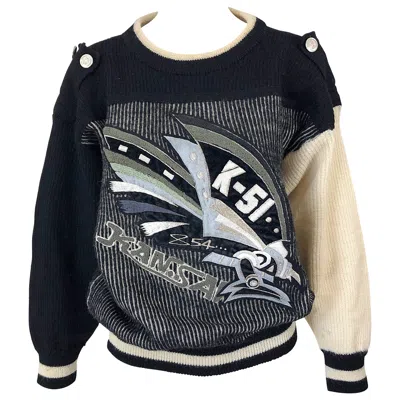 Pre-owned Kansai Yamamoto Rare 1980s  Avant Garde Varsity Collegiate Wool Vintage Sweater In Black