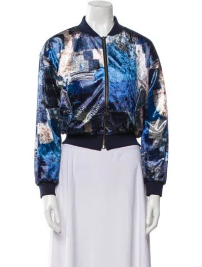 Pre-owned Kansai Yamamoto Vintage Printed Bomber Jacket In Blue