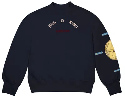 Pre-owned Kanye West Men's  Jesus Is King Chicago Gold Ii Crewneck Sweatshirt In Navy Blue