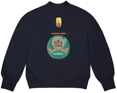 Pre-owned Kanye West Men's  Jesus Is King Jamaica Seal I Crewneck Sweatshirt In Navy Blue