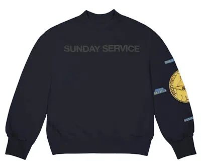 Pre-owned Kanye West Men's  Sunday Service Gold Detroit Crewneck Sweatshirt In Navy Blue