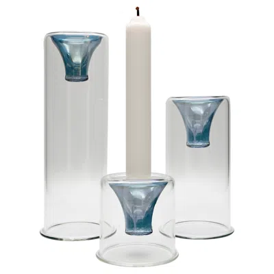 Pre-owned Kanz 21st Century Hand-crafted Glass Candlesticks, Blue Color,  Architetti