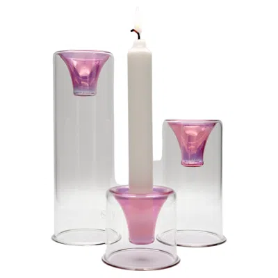 Pre-owned Kanz 21st Century Hand-crafted Glass Candlesticks, Pink Color,  Architetti