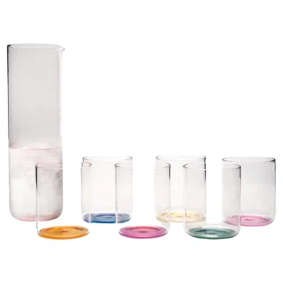Pre-owned Kanz Glass Carafe And Tumblers Set, Iride, Multicolor, Hand Crafted,  In Gray
