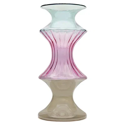 Pre-owned Kanz Handcrafted Glass Vase Madame,  Architetti, Green, Pink And Bronze Color