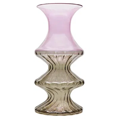 Pre-owned Kanz Handcrafted Glass Vase Madame,  Architetti. Pink And Bronze Color