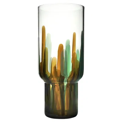 Pre-owned Kanz Handmade Glass Vase, Laguna, Green,  In Brown