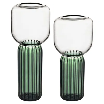 Pre-owned Kanz Handmade Glass Vase Set, Lollo, Green, , Available In Transparent