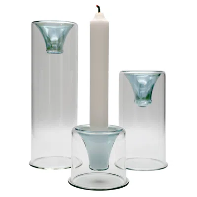 Pre-owned Kanz Set Of 3 Glass Candlesticks Tharros , Green Color,