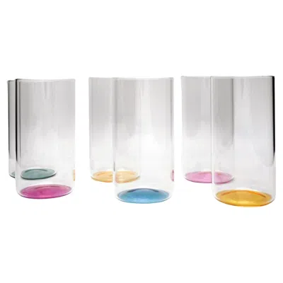 Pre-owned Kanz Set Of 6 Glass Longdrink Tumblers Iride, Hand-crafted,  In Gray