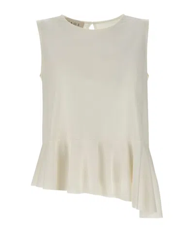 Kaos Asymmetric Ruffled Hem Top In Neutral
