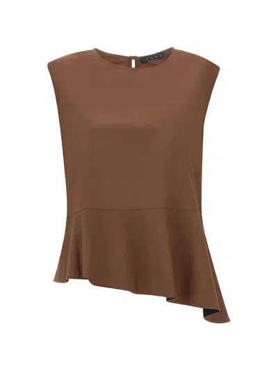 Kaos Asymmetric Ruffled Sleeveless Blouse In Burgundy