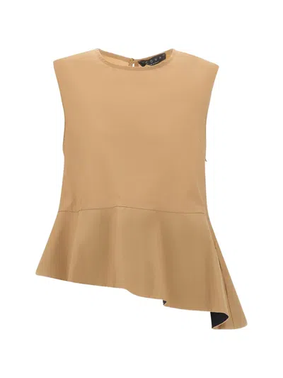 Kaos Asymmetric Ruffled Top In Nude