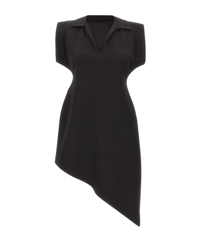 Kaos Asymmetric Padded-shoulder Midi Dress In Black