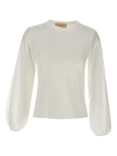 Kaos Balloon-sleeve Cotton Top In White