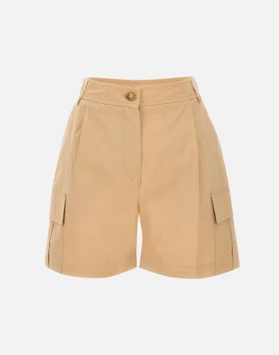 Kaos Beige Cotton Cargo Shorts For Women