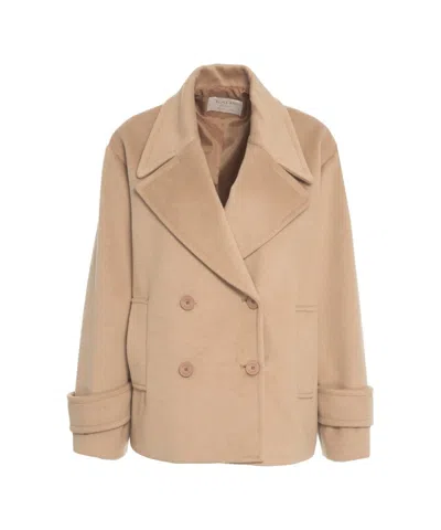 Kaos Beige Double-breasted Peacoat With Textured Fabric In Neutral