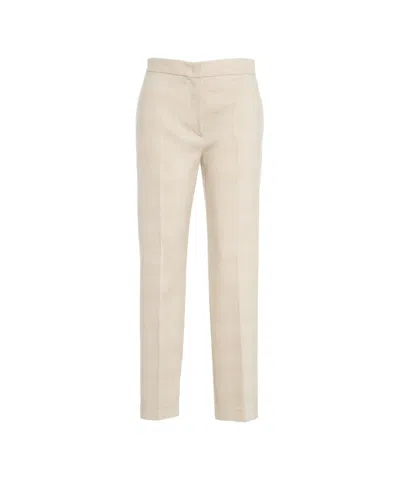 Kaos Beige Glencheck Trousers With Ironed Pleats In Neutrals