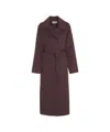 Kaos Belted Brown Wool Blend Coat With Wide Lapels In Burgundy