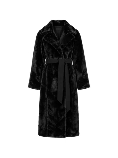 Kaos Belted Fur Coat In Black