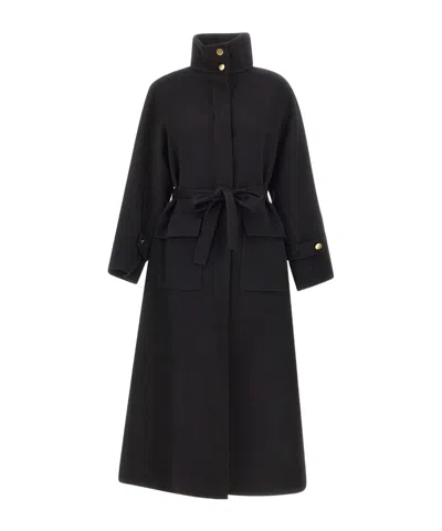 Kaos Belted High-collar Coat In Black