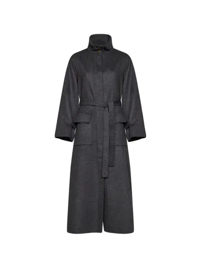 Kaos Belted High-neck Coat In Gray