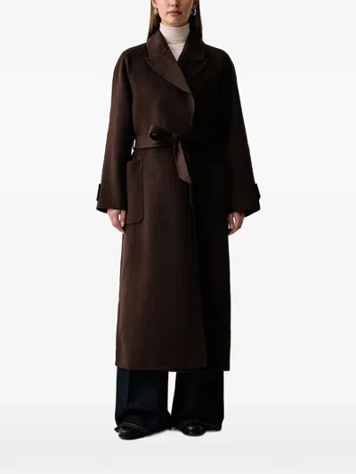 Kaos Belted Notch-lapel Coat In 브라운