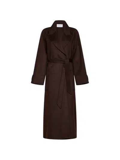 Kaos Belted Notch-lapel Coat In Brown
