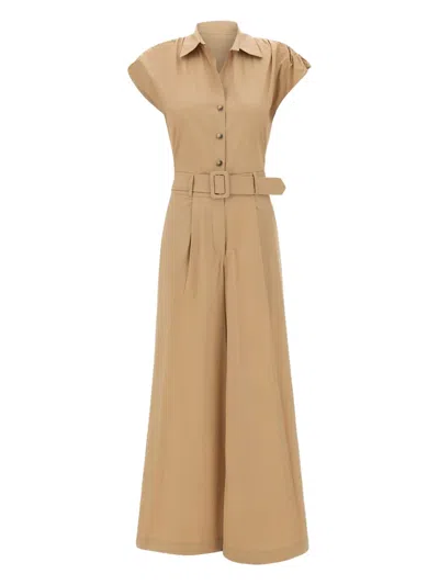 Kaos Belted Shirt-collar Jumpsuit In Neutral