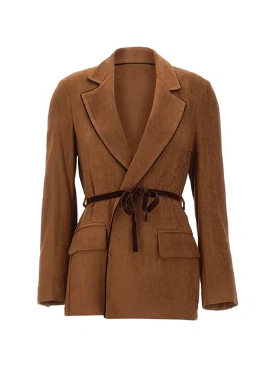 Kaos Belted Suede-effect Blazer In Brown
