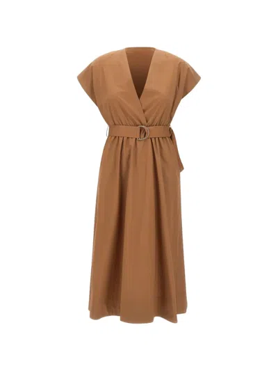 Kaos Belted Wrap Dress In Brown
