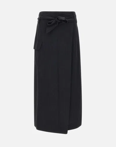 Kaos Black Viscose Linen Blend Skirt