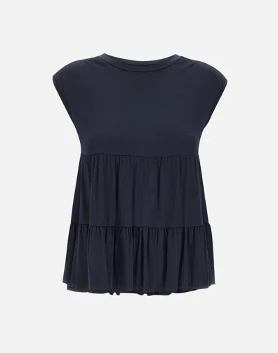 Kaos Blue Sleeveless Flounced Viscose Top