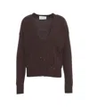 Kaos Brown Knit Cardigan With Deep V-neck And Button Closure In Brown