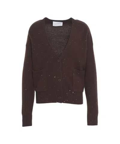 Kaos Brown Knit Cardigan With Deep V-neck And Button Closure