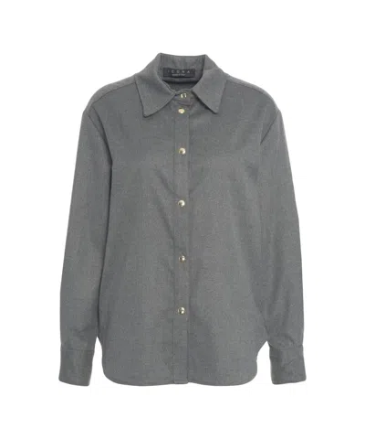 Kaos Button-down Grey Top With Pointed Collar And Relaxed Fit In Gray